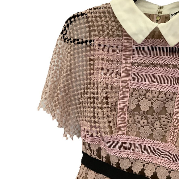 Self-Portrait Floral Vine Cape Mini Dress In Pink Nude Lace Size 2 - Picture 6 of 13